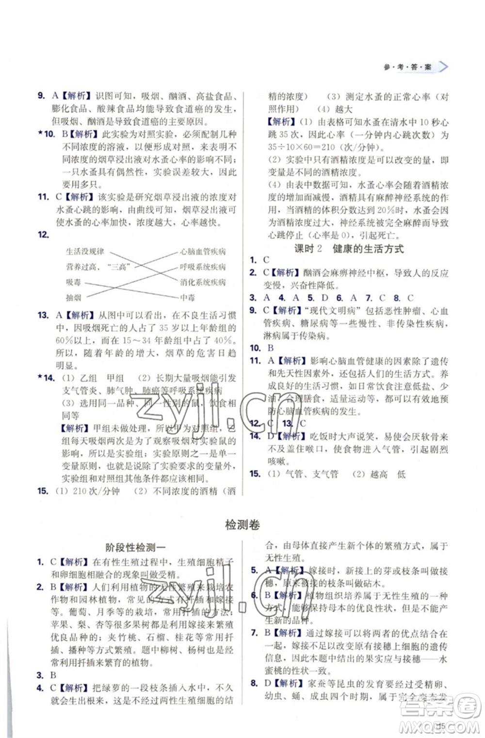 天津教育出版社2023學(xué)習(xí)質(zhì)量監(jiān)測(cè)八年級(jí)生物下冊(cè)人教版參考答案