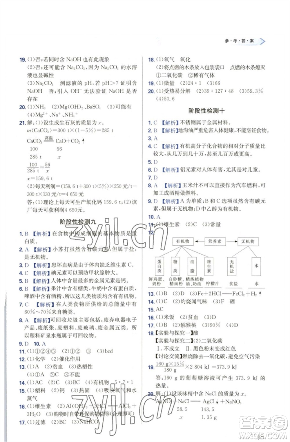 天津教育出版社2023學(xué)習(xí)質(zhì)量監(jiān)測(cè)九年級(jí)化學(xué)下冊(cè)人教版參考答案