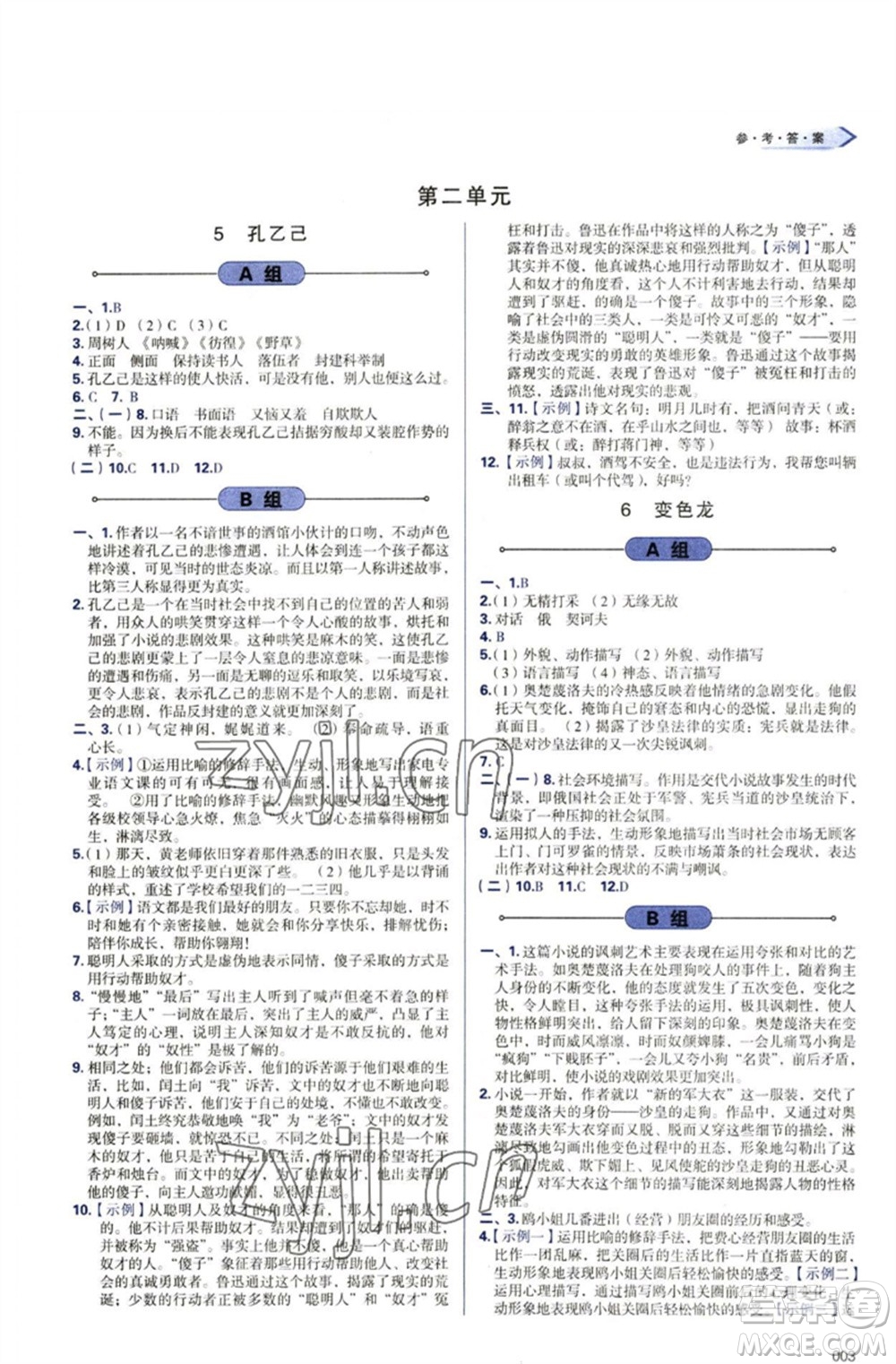 天津教育出版社2023學(xué)習(xí)質(zhì)量監(jiān)測九年級語文下冊人教版參考答案