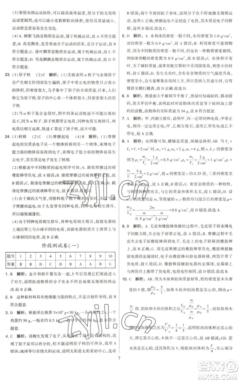 河海大學(xué)出版社2023學(xué)霸提優(yōu)大試卷八年級物理下冊蘇科版參考答案