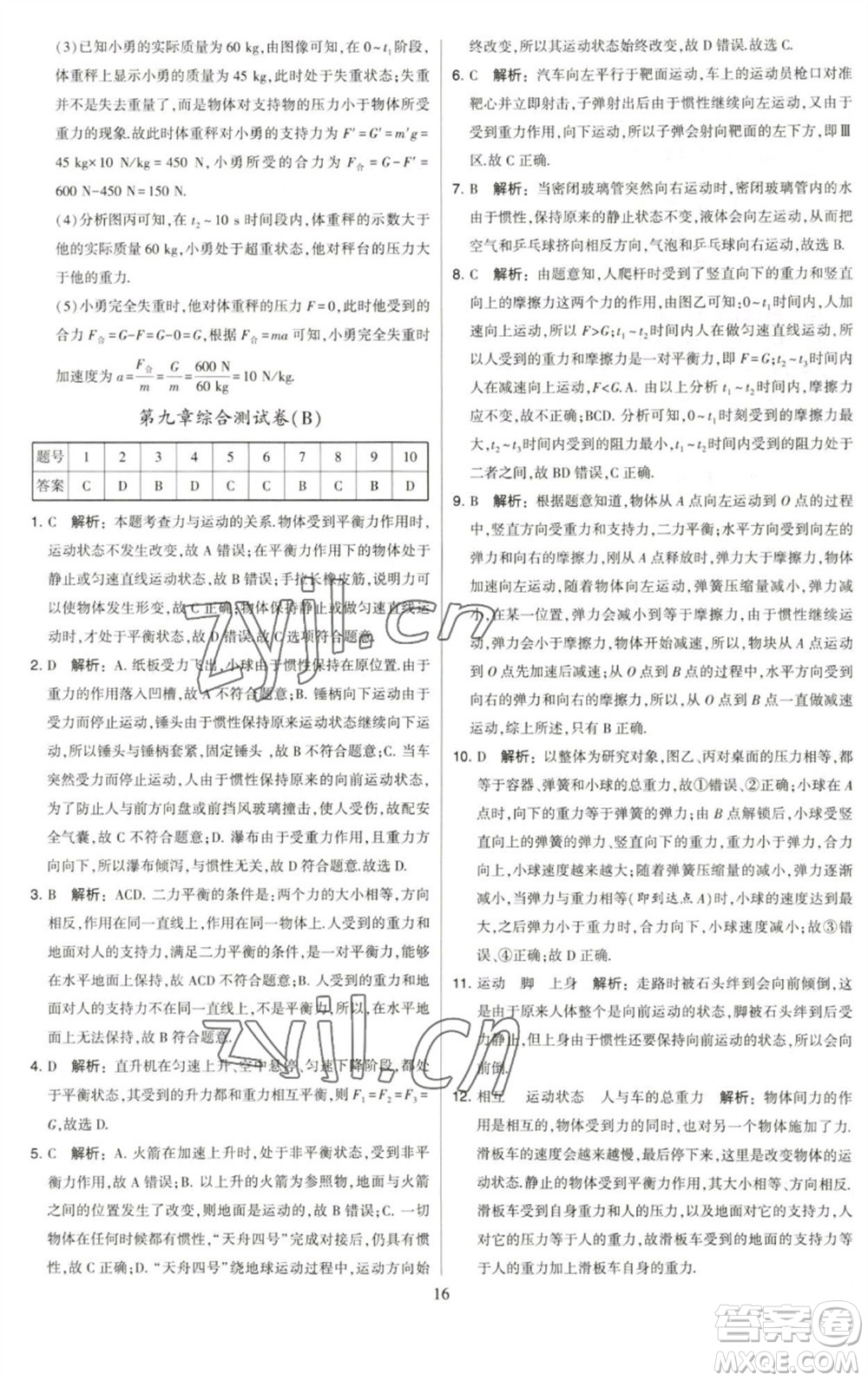 河海大學(xué)出版社2023學(xué)霸提優(yōu)大試卷八年級物理下冊蘇科版參考答案