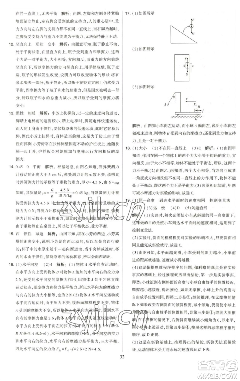 河海大學(xué)出版社2023學(xué)霸提優(yōu)大試卷八年級物理下冊蘇科版參考答案