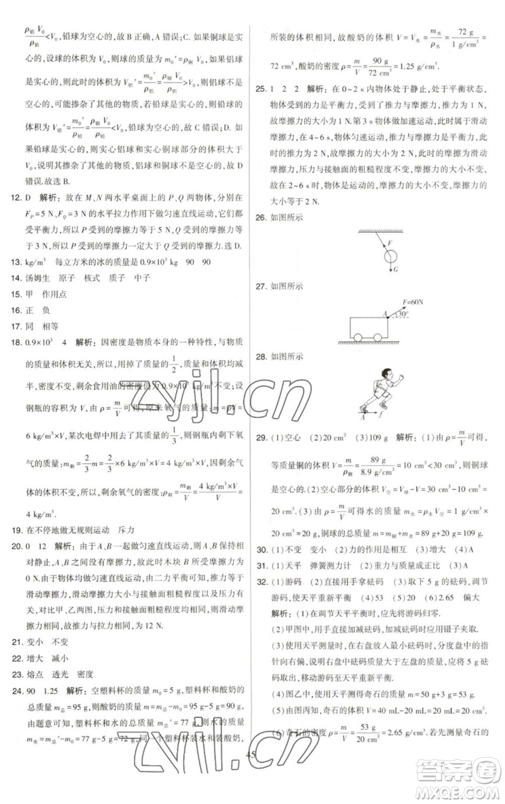 河海大學(xué)出版社2023學(xué)霸提優(yōu)大試卷八年級物理下冊蘇科版參考答案