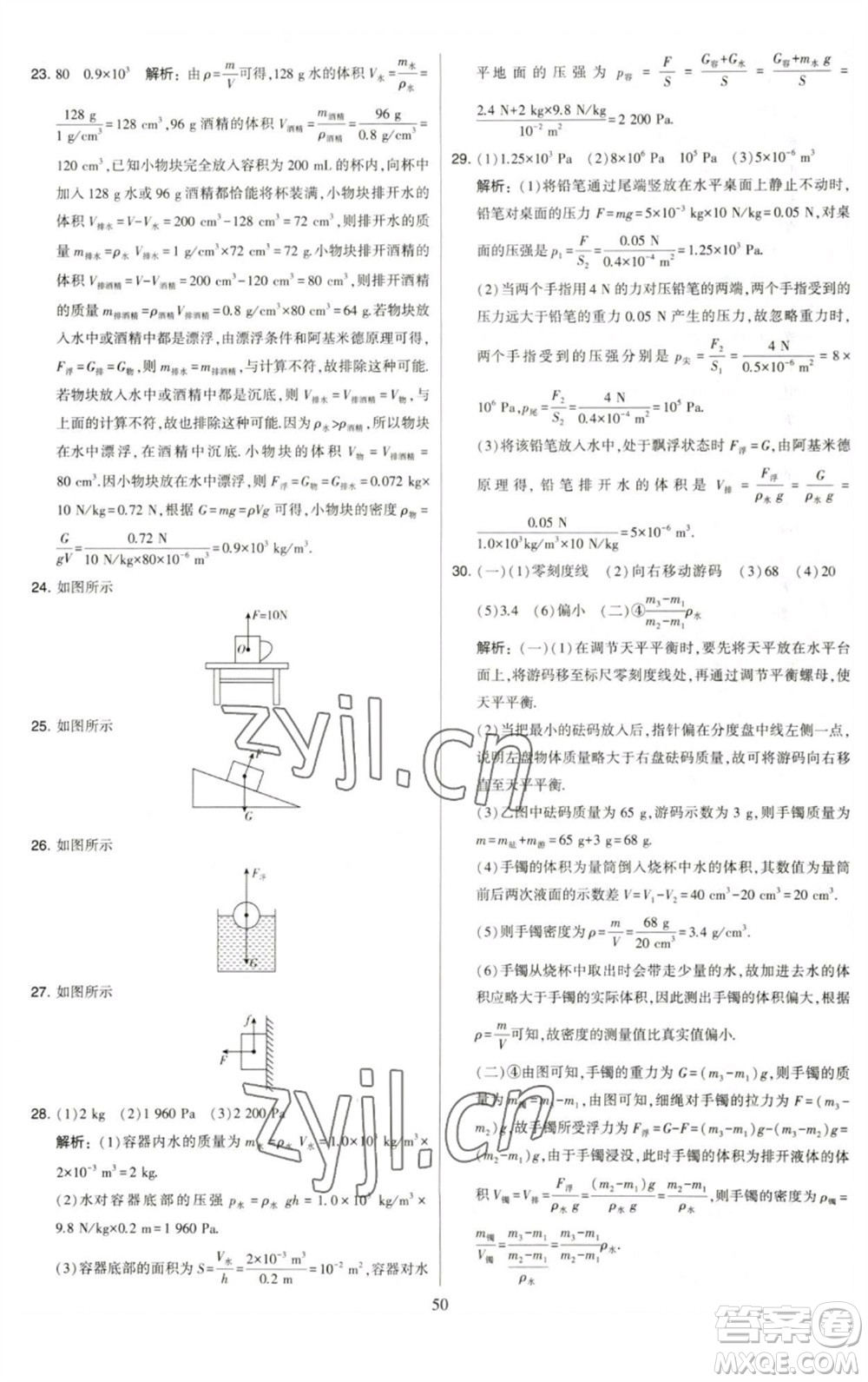 河海大學(xué)出版社2023學(xué)霸提優(yōu)大試卷八年級物理下冊蘇科版參考答案