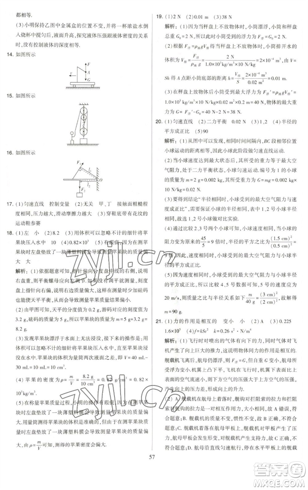 河海大學(xué)出版社2023學(xué)霸提優(yōu)大試卷八年級物理下冊蘇科版參考答案