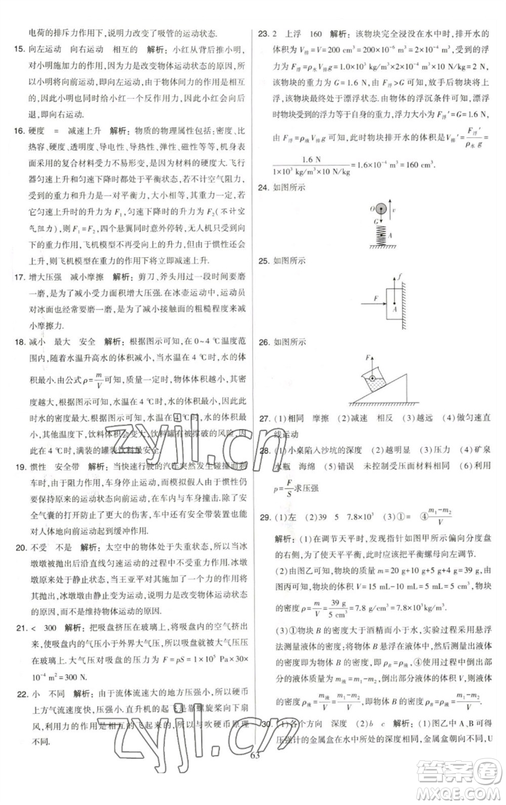 河海大學(xué)出版社2023學(xué)霸提優(yōu)大試卷八年級物理下冊蘇科版參考答案