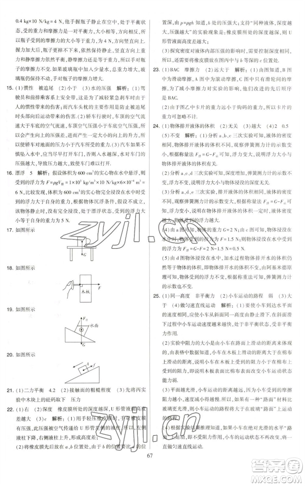 河海大學(xué)出版社2023學(xué)霸提優(yōu)大試卷八年級物理下冊蘇科版參考答案