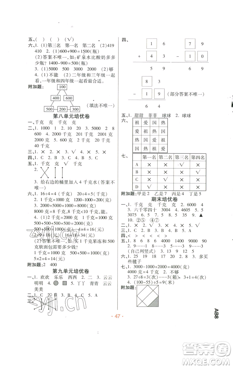 陜西師范大學(xué)出版總社有限公司2023黃岡同步練一日一練二年級(jí)數(shù)學(xué)下冊(cè)人教版參考答案