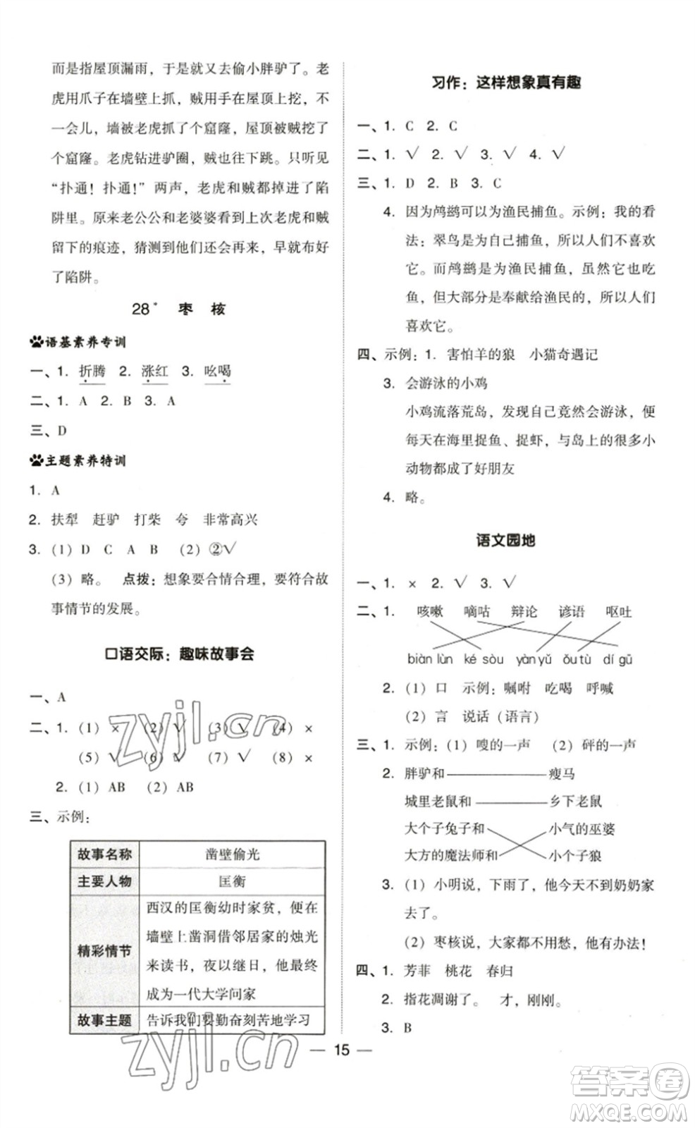 陜西人民教育出版社2023綜合應(yīng)用創(chuàng)新題典中點(diǎn)三年級(jí)語文下冊(cè)人教版福建專版參考答案