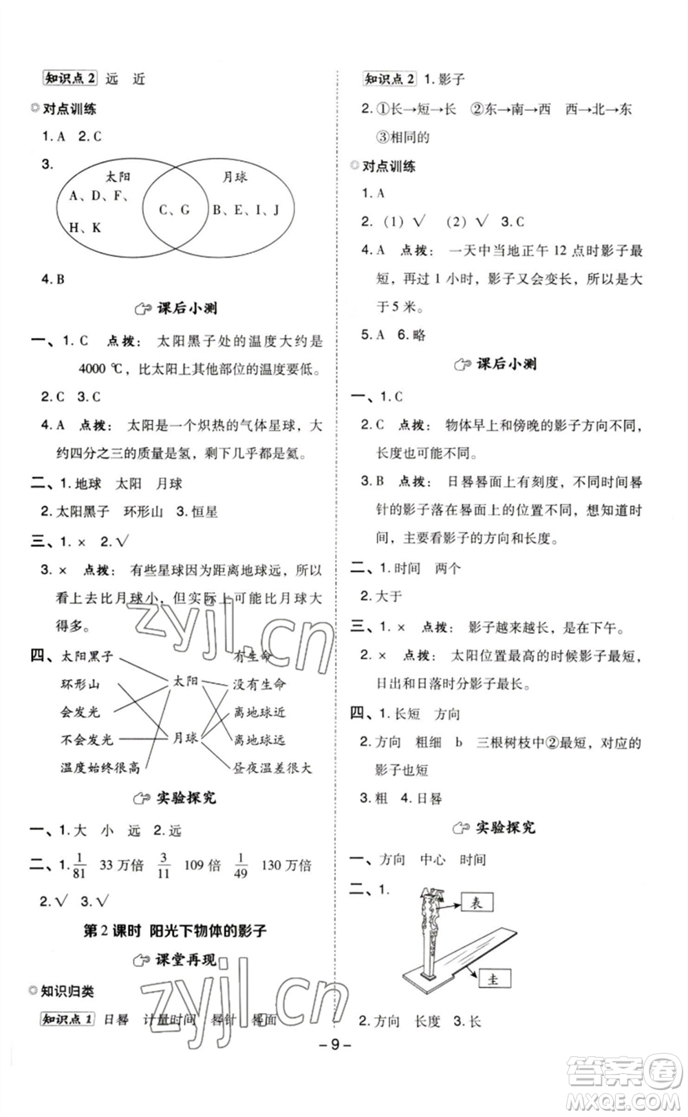 山西教育出版社2023綜合應(yīng)用創(chuàng)新題典中點(diǎn)三年級(jí)科學(xué)下冊(cè)教科版參考答案