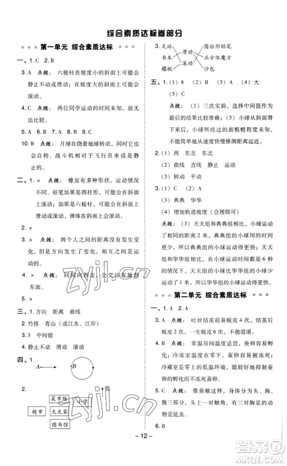 山西教育出版社2023綜合應(yīng)用創(chuàng)新題典中點(diǎn)三年級(jí)科學(xué)下冊(cè)教科版參考答案