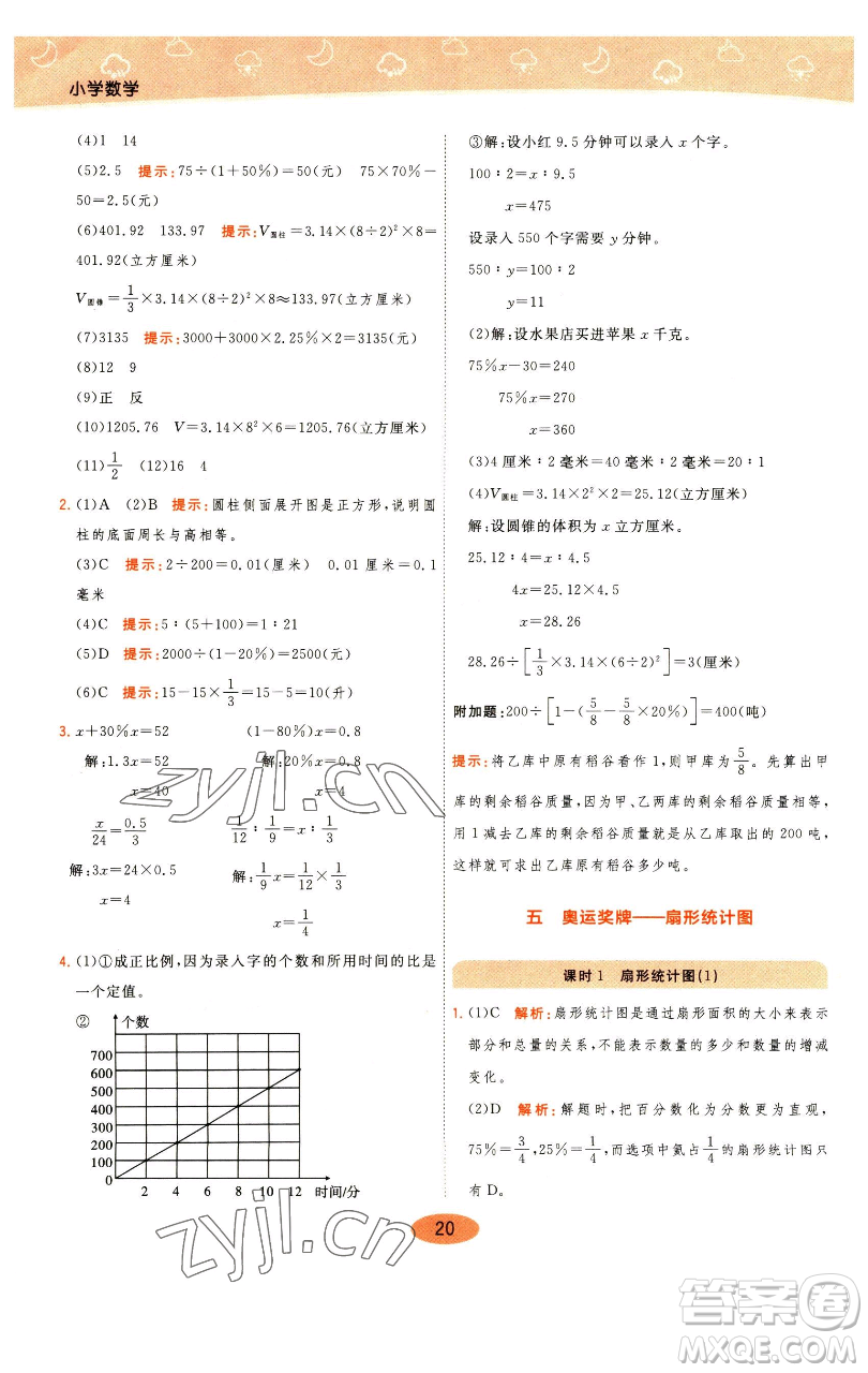 陜西師范大學(xué)出版總社有限公司2023黃岡同步練一日一練六年級數(shù)學(xué)下冊青島版參考答案