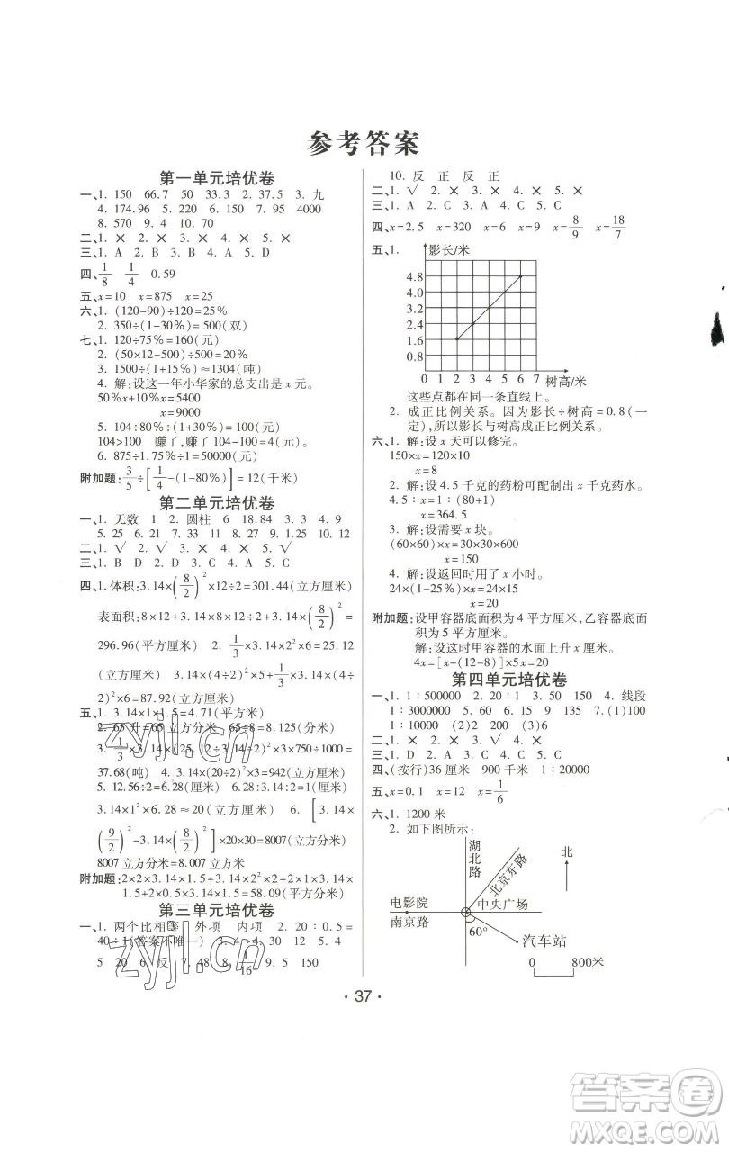 陜西師范大學(xué)出版總社有限公司2023黃岡同步練一日一練六年級數(shù)學(xué)下冊青島版參考答案