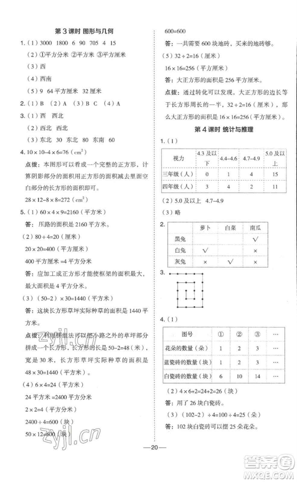 山西教育出版社2023綜合應用創(chuàng)新題典中點三年級數(shù)學下冊冀教版參考答案