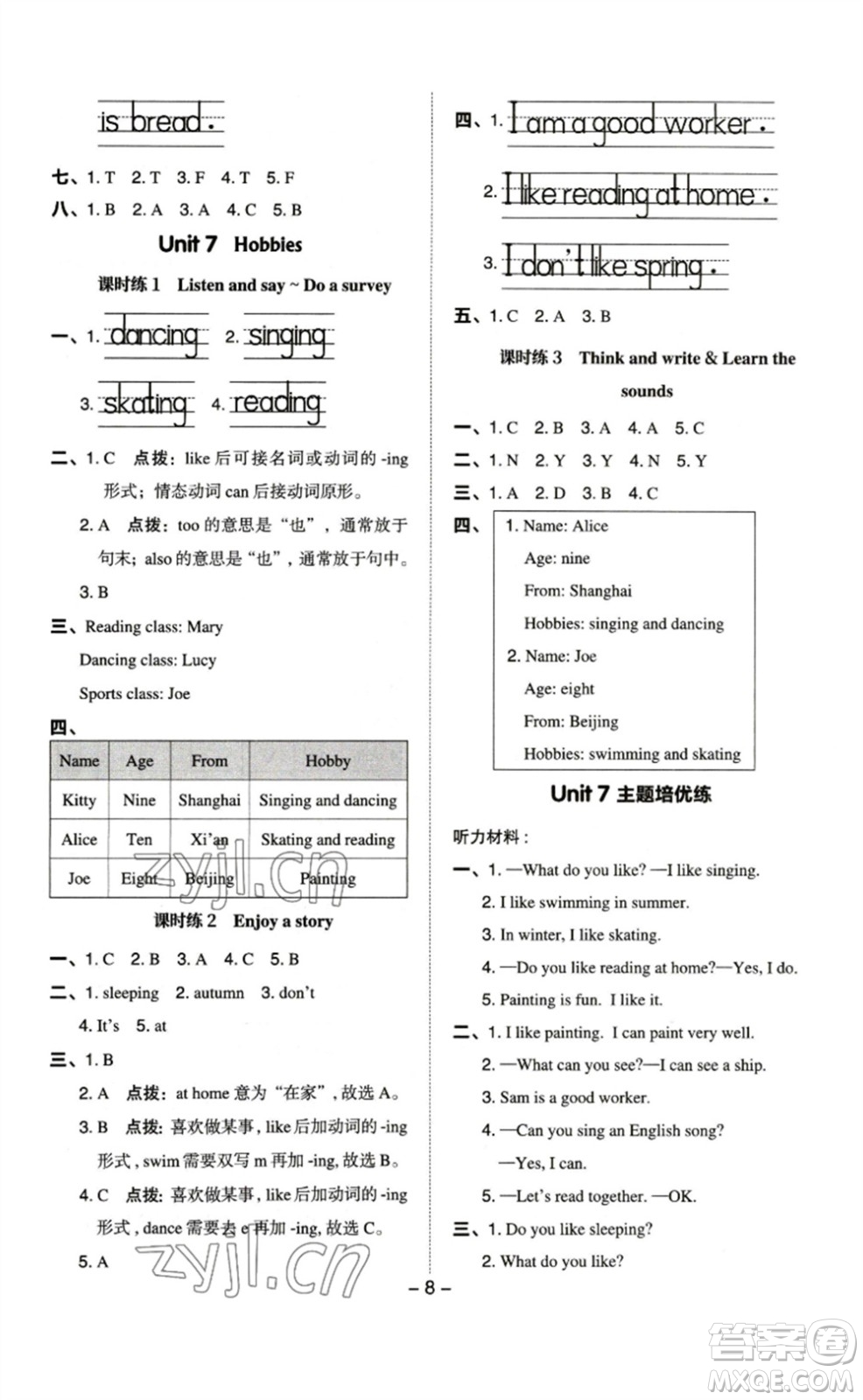 陜西人民教育出版社2023綜合應用創(chuàng)新題典中點三年級英語下冊滬教牛津版參考答案