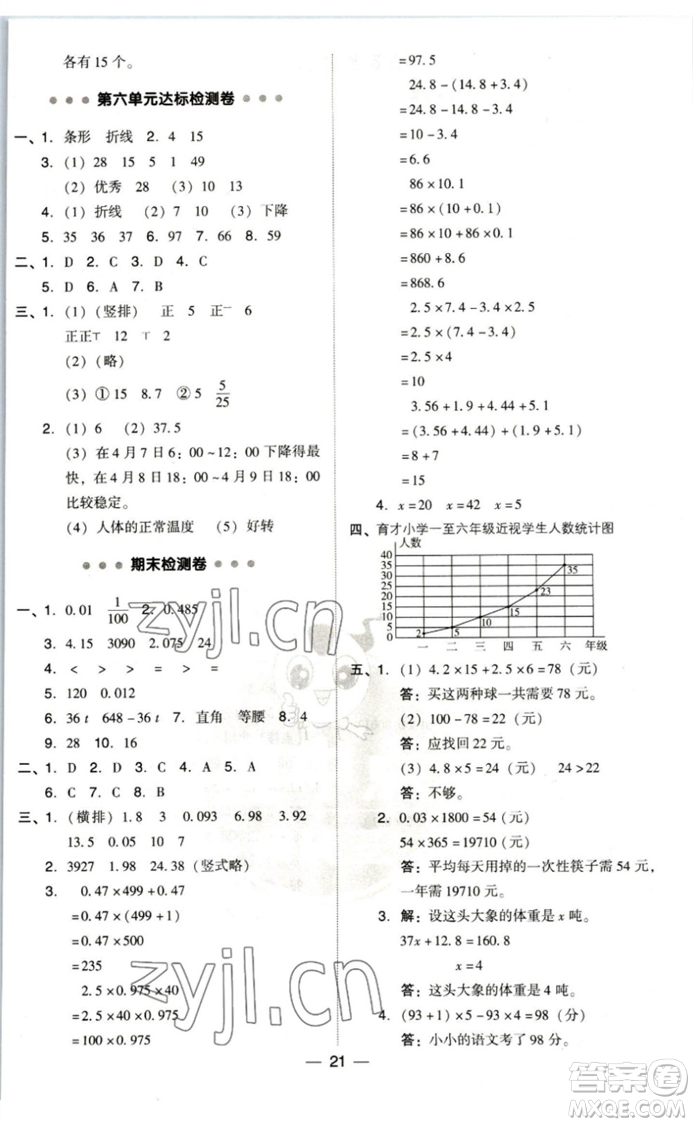 陜西人民教育出版社2023綜合應(yīng)用創(chuàng)新題典中點四年級數(shù)學(xué)下冊北師大版參考答案