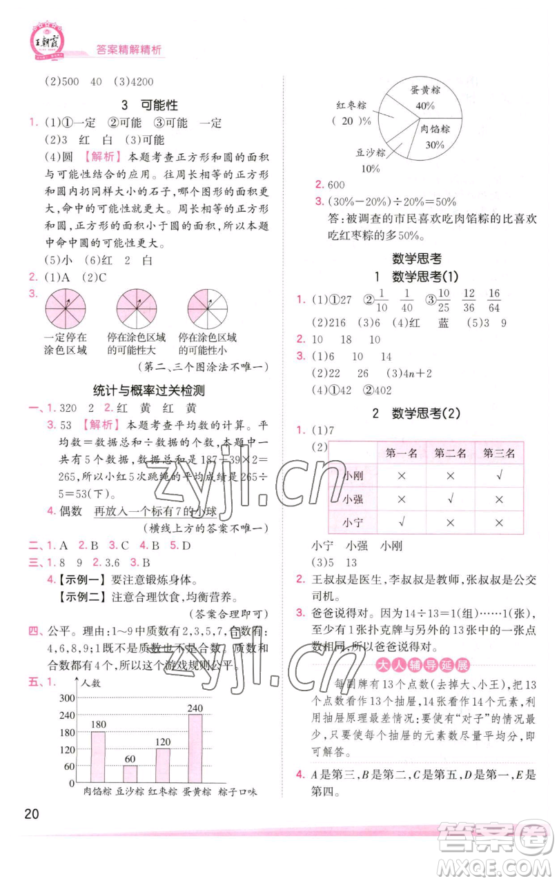 江西人民出版社2023王朝霞創(chuàng)維新課堂數(shù)學(xué)六年級(jí)下冊(cè)人教版參考答案