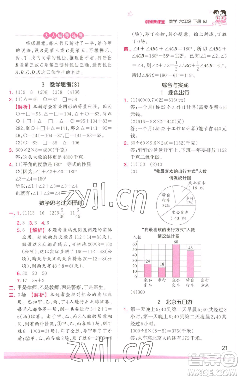 江西人民出版社2023王朝霞創(chuàng)維新課堂數(shù)學(xué)六年級(jí)下冊(cè)人教版參考答案