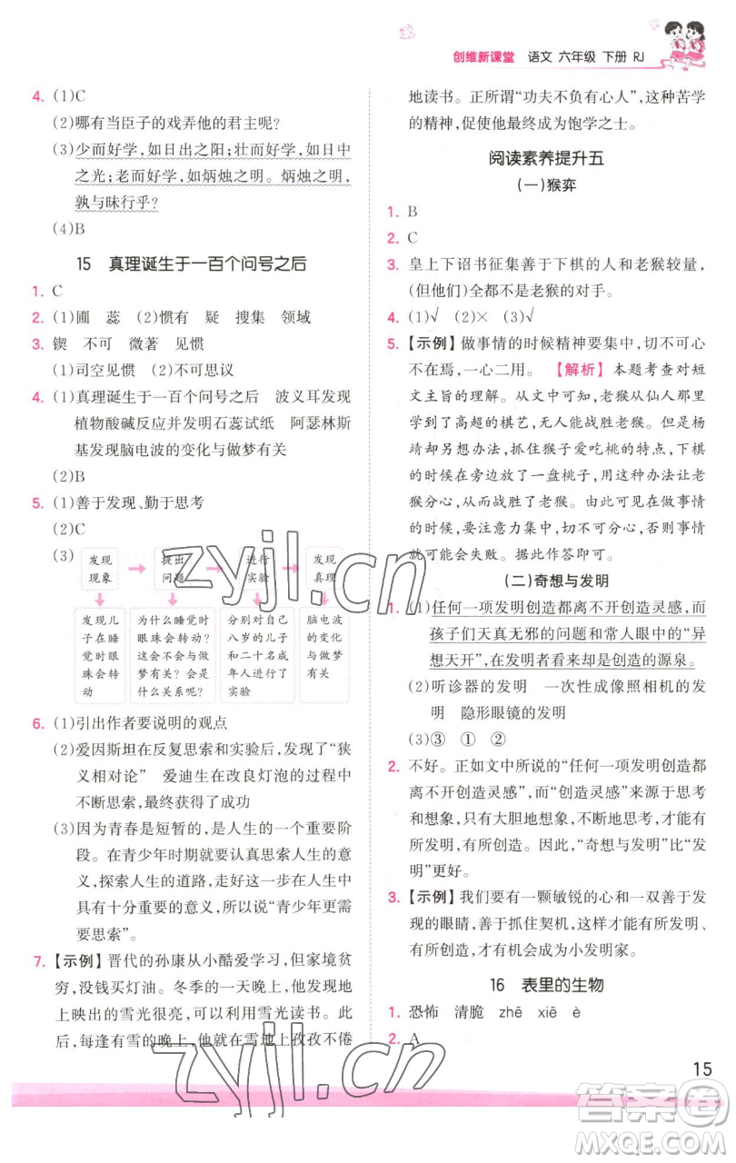 江西人民出版社2023王朝霞創(chuàng)維新課堂語(yǔ)文六年級(jí)下冊(cè)人教版參考答案