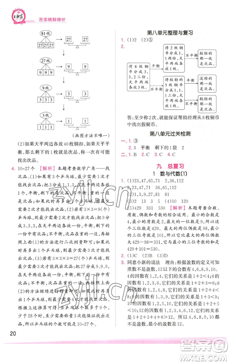 江西人民出版社2023王朝霞創(chuàng)維新課堂數(shù)學(xué)五年級下冊人教版參考答案