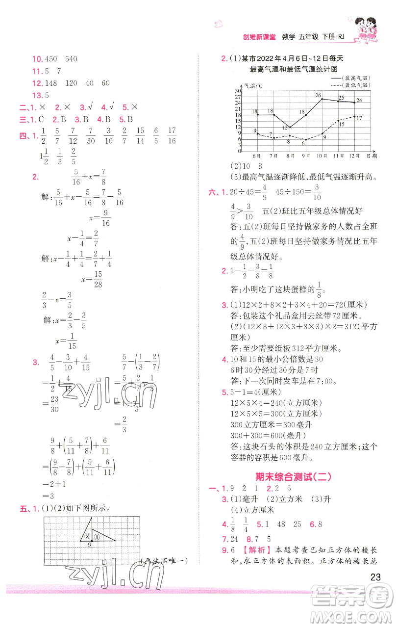 江西人民出版社2023王朝霞創(chuàng)維新課堂數(shù)學(xué)五年級下冊人教版參考答案