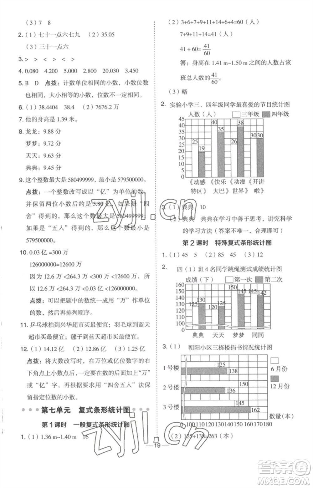 吉林教育出版社2023綜合應(yīng)用創(chuàng)新題典中點四年級數(shù)學(xué)下冊冀教版參考答案