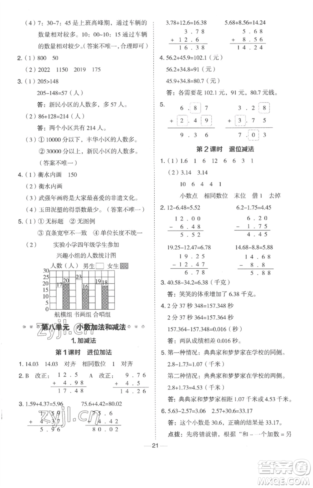 吉林教育出版社2023綜合應(yīng)用創(chuàng)新題典中點四年級數(shù)學(xué)下冊冀教版參考答案