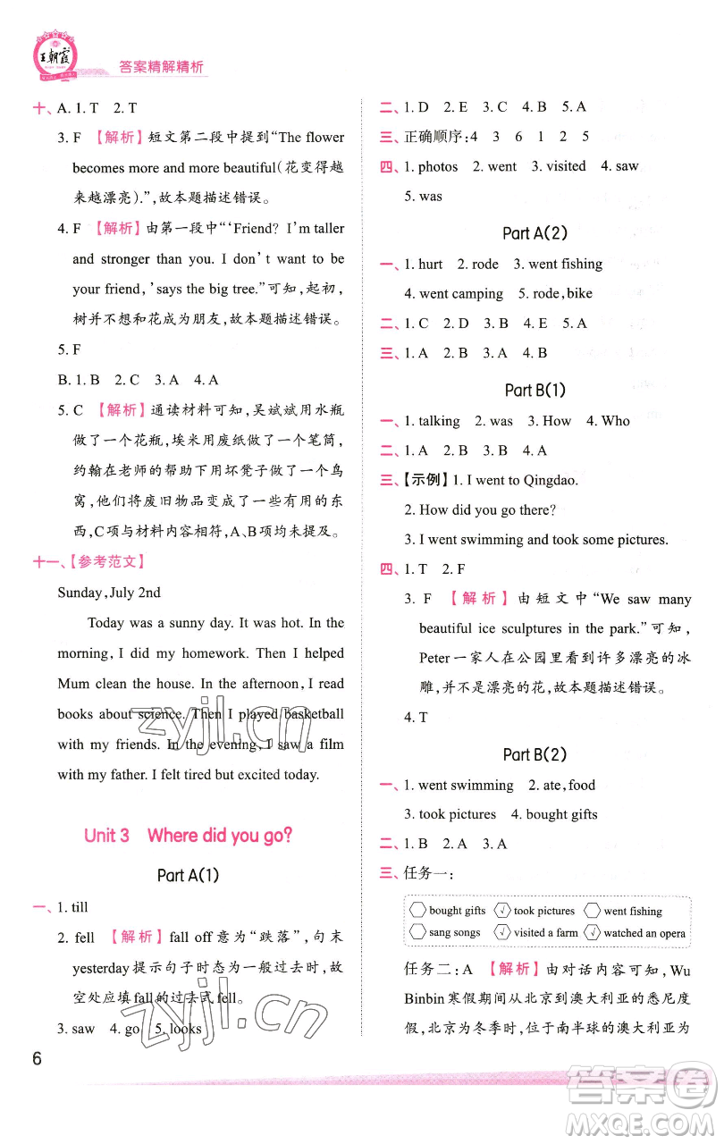 江西人民出版社2023王朝霞創(chuàng)維新課堂英語六年級下冊人教PEP版參考答案