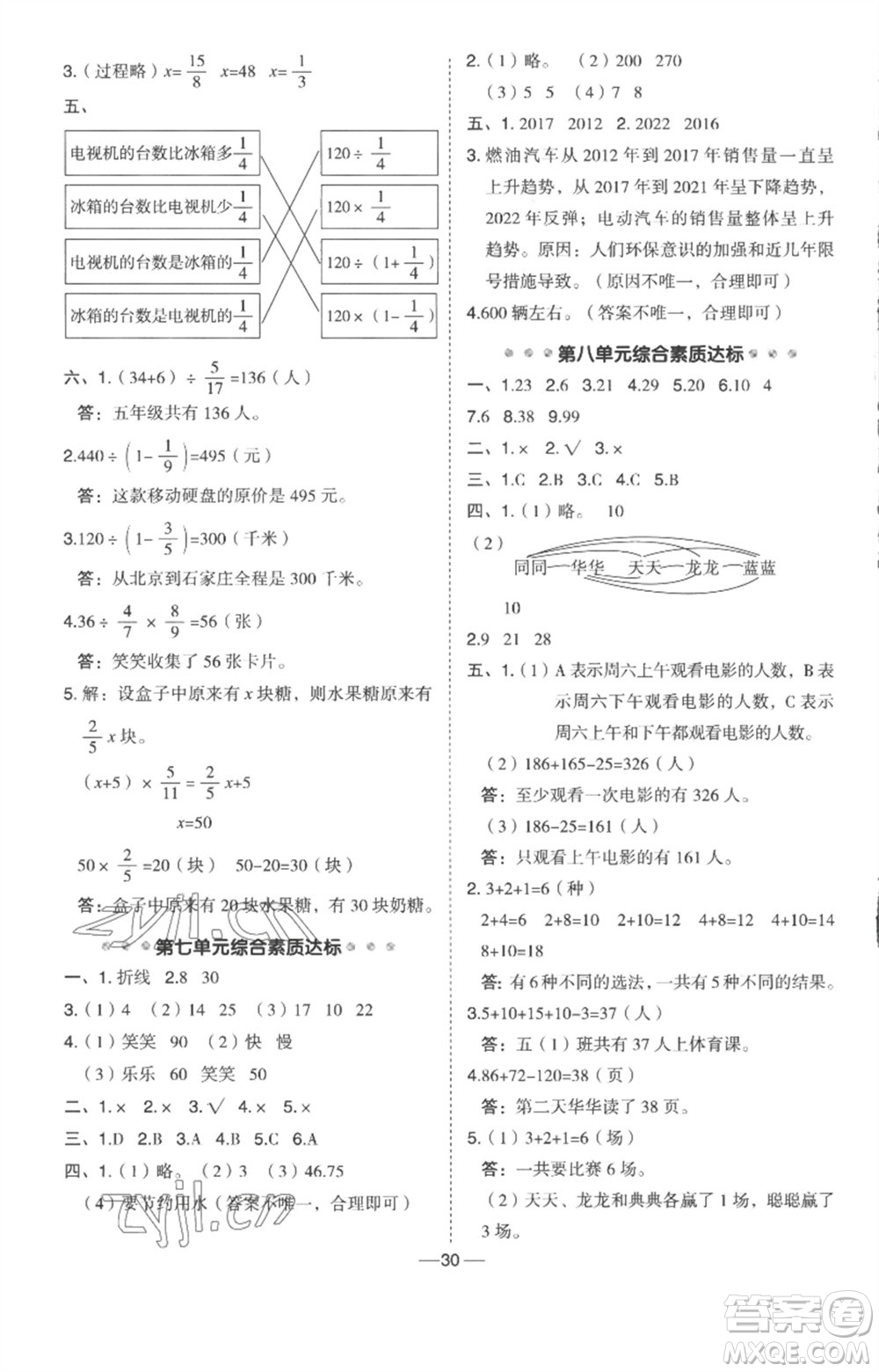 吉林教育出版社2023綜合應(yīng)用創(chuàng)新題典中點五年級數(shù)學(xué)下冊冀教版參考答案