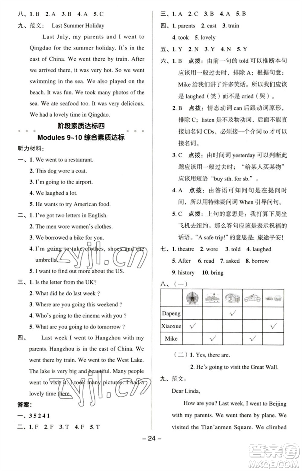 吉林教育出版社2023綜合應用創(chuàng)新題典中點五年級英語下冊三起點外研版參考答案