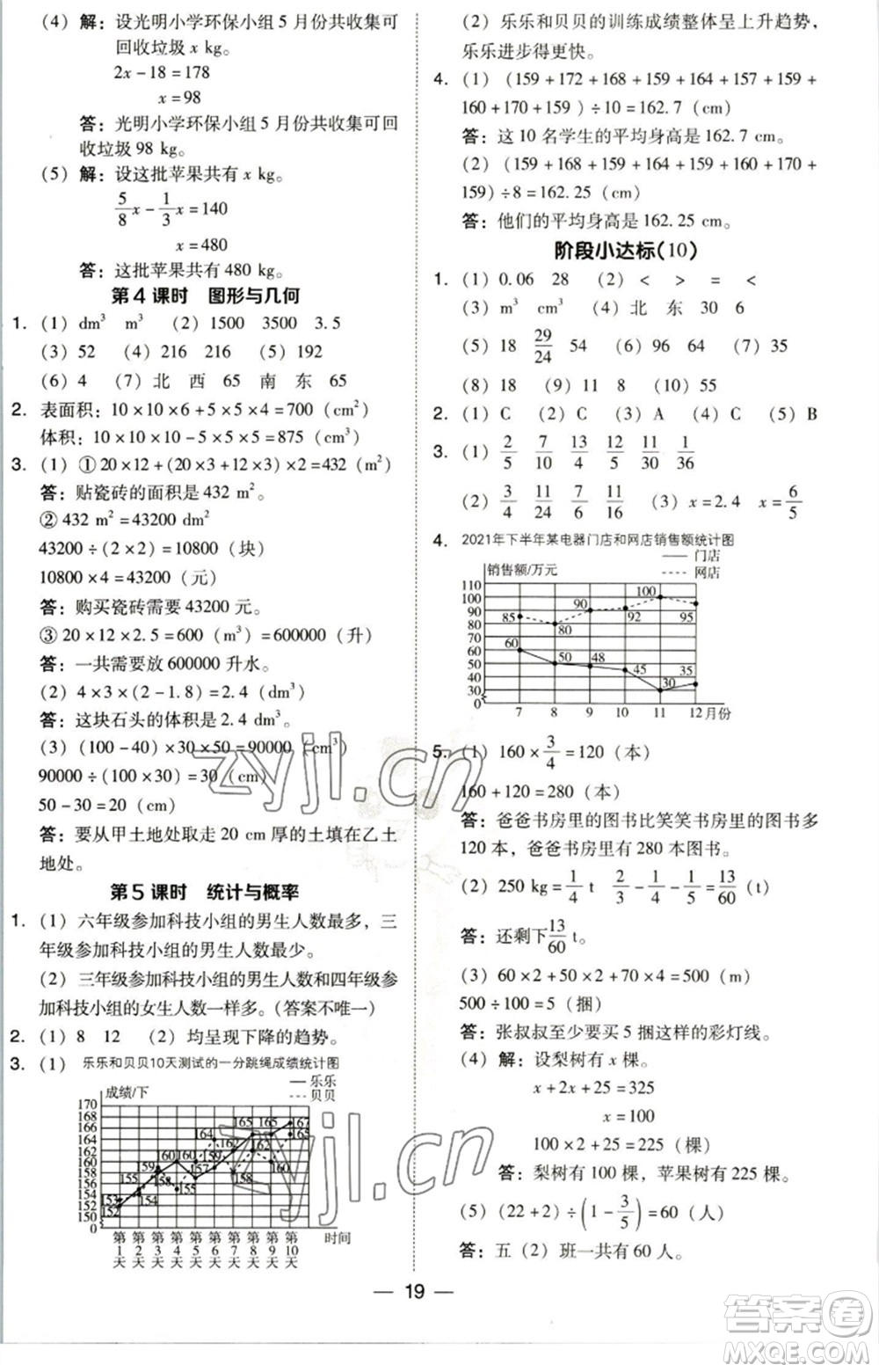 陜西人民教育出版社2023綜合應用創(chuàng)新題典中點五年級數(shù)學下冊北師大版參考答案