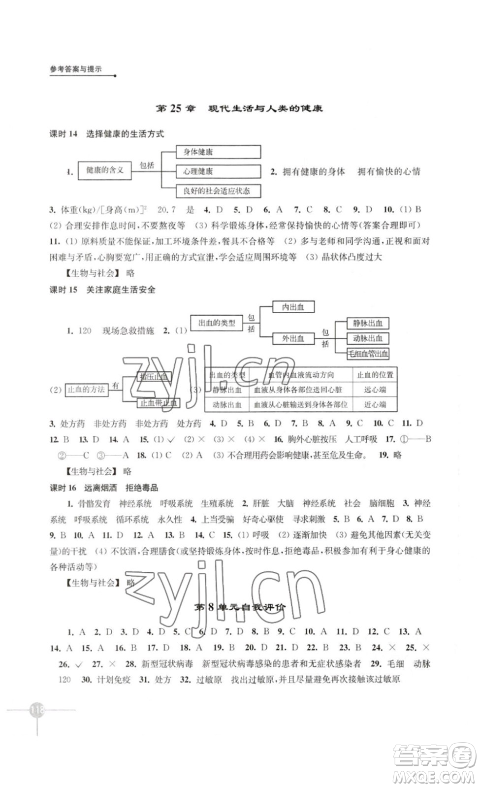 譯林出版社2023課課練初中生物學(xué)八年級(jí)下冊(cè)蘇科版答案