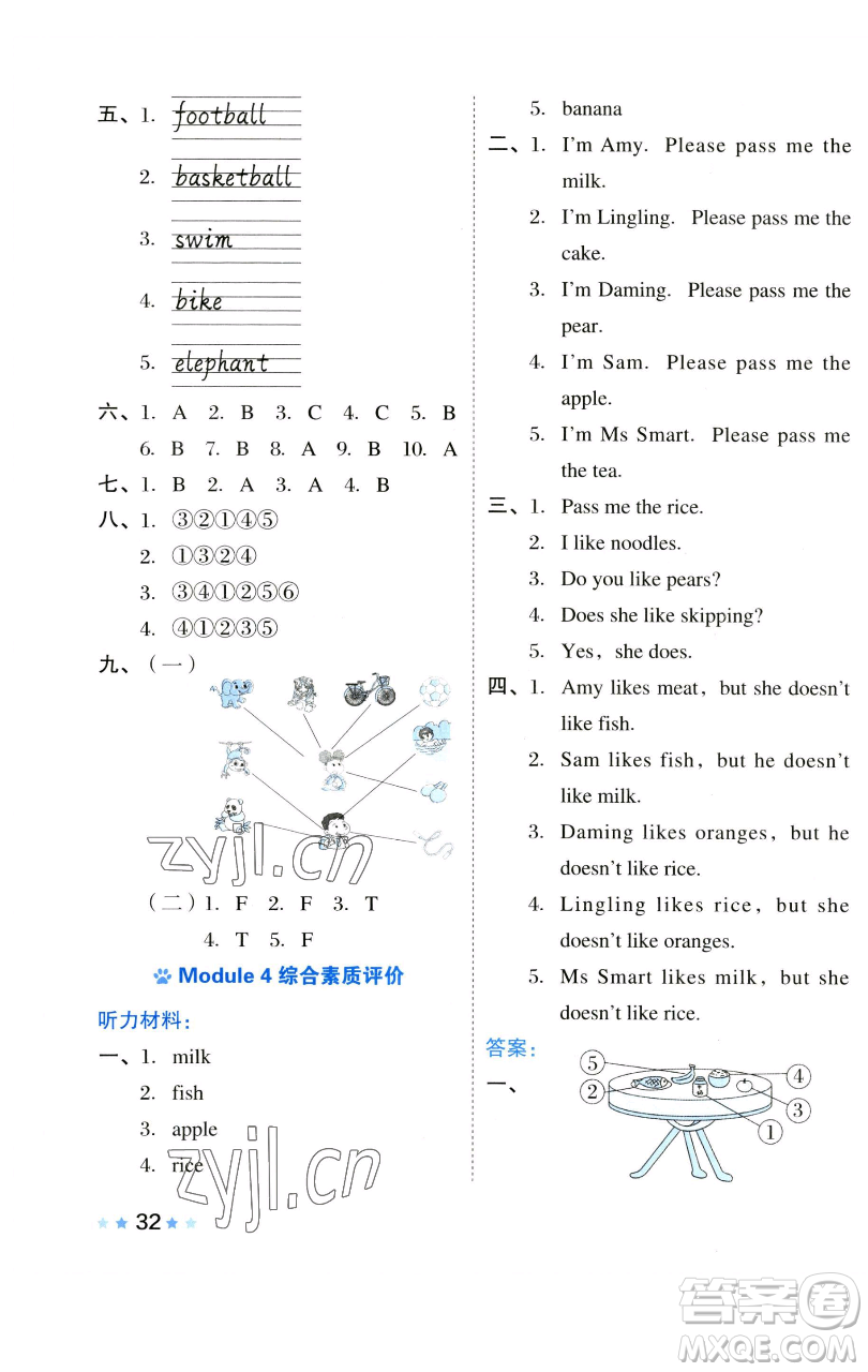 吉林教育出版社2023好卷三年級(jí)英語下冊(cè)外研版參考答案