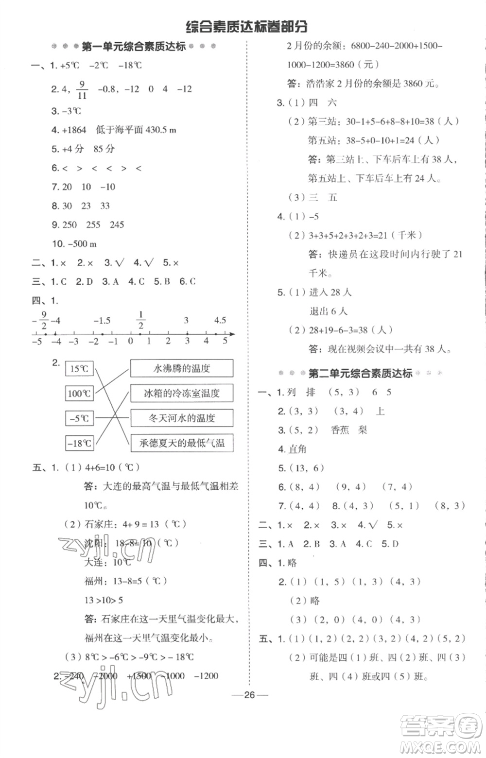 吉林教育出版社2023綜合應(yīng)用創(chuàng)新題典中點六年級數(shù)學(xué)下冊冀教版參考答案