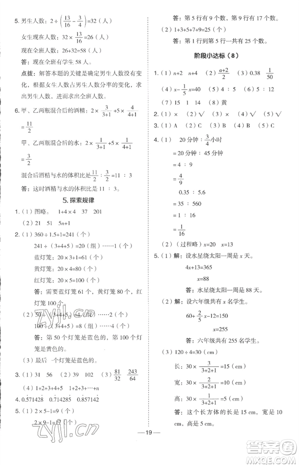 吉林教育出版社2023綜合應(yīng)用創(chuàng)新題典中點六年級數(shù)學(xué)下冊冀教版參考答案