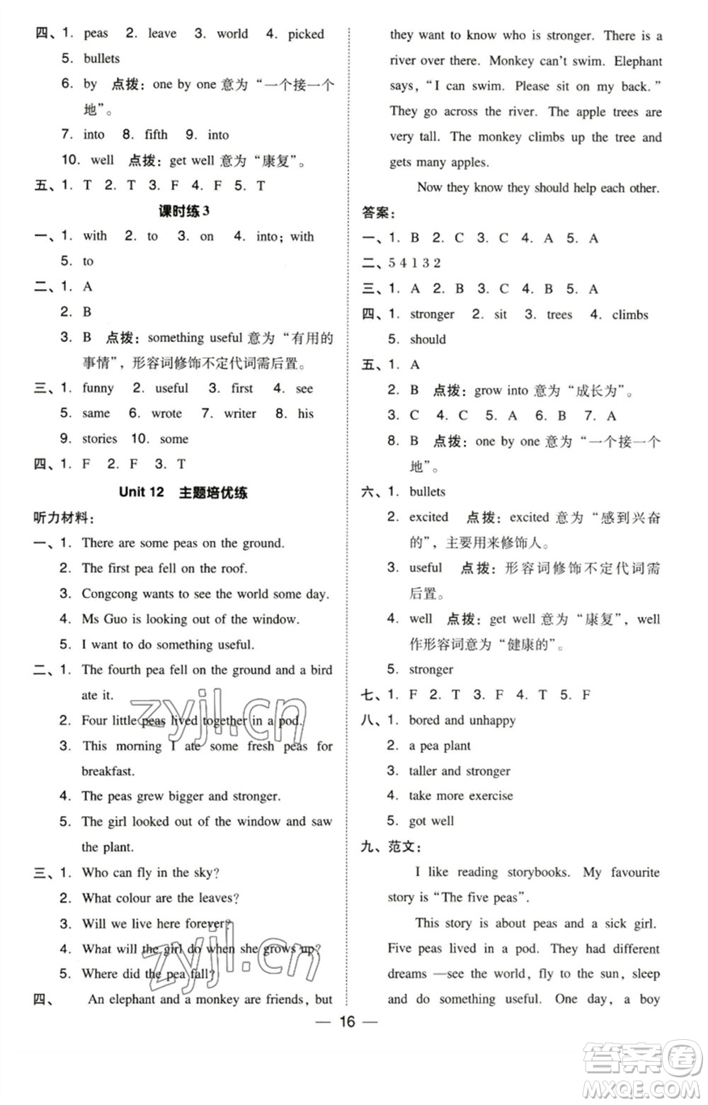 陜西人民教育出版社2023綜合應(yīng)用創(chuàng)新題典中點六年級英語下冊三起點滬教牛津版參考答案