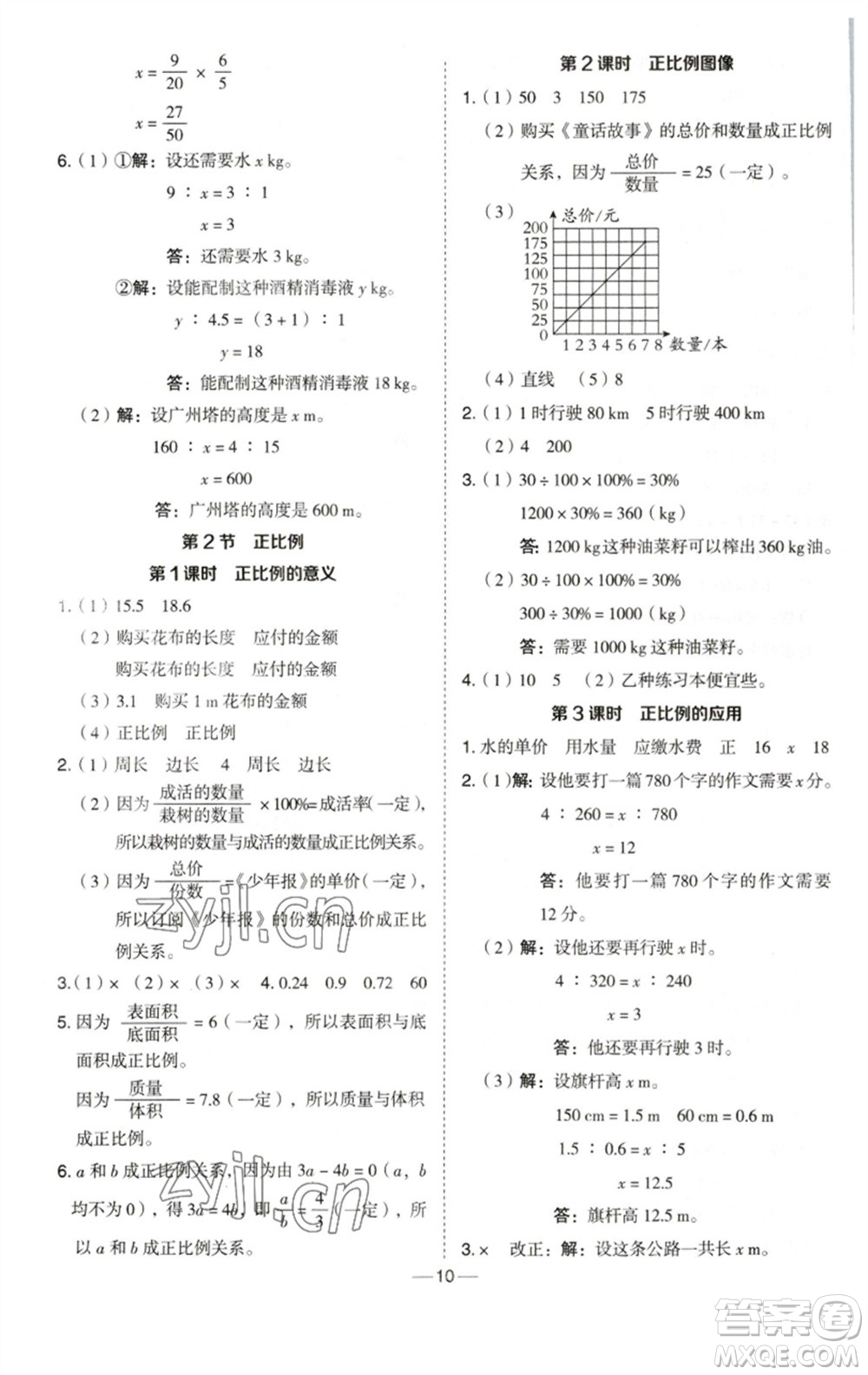 陜西人民教育出版社2023綜合應用創(chuàng)新題典中點六年級數(shù)學下冊西師大版參考答案