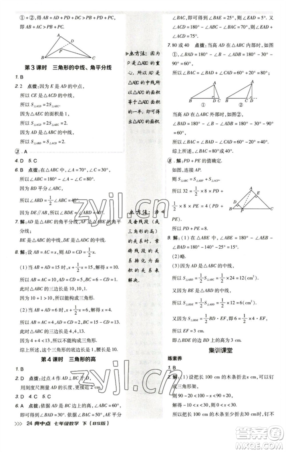 陜西人民教育出版社2023綜合應(yīng)用創(chuàng)新題典中點(diǎn)七年級(jí)數(shù)學(xué)下冊(cè)北師大版參考答案