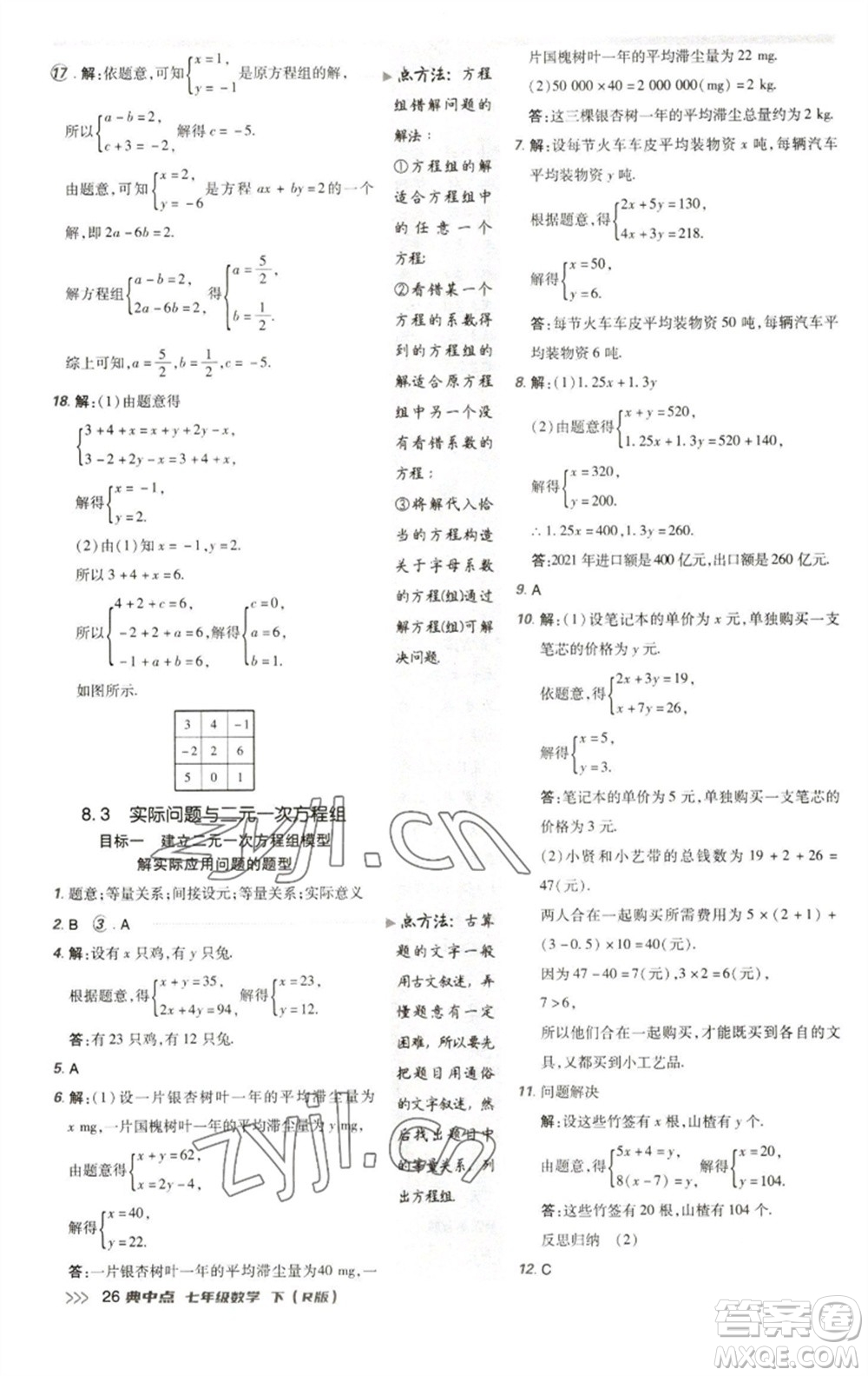 陜西人民教育出版社2023綜合應(yīng)用創(chuàng)新題典中點(diǎn)七年級(jí)數(shù)學(xué)下冊(cè)人教版參考答案