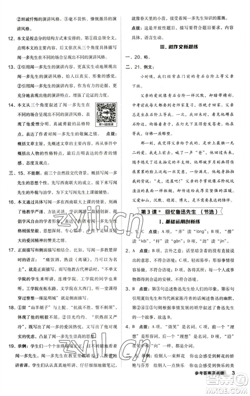 陜西人民教育出版社2023綜合應(yīng)用創(chuàng)新題典中點(diǎn)七年級語文下冊人教版參考答案