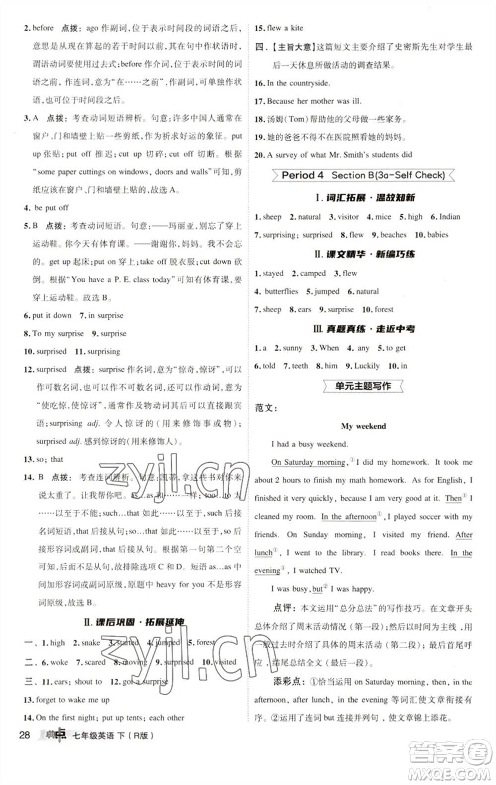 陜西人民教育出版社2023綜合應用創(chuàng)新題典中點七年級英語下冊人教版參考答案