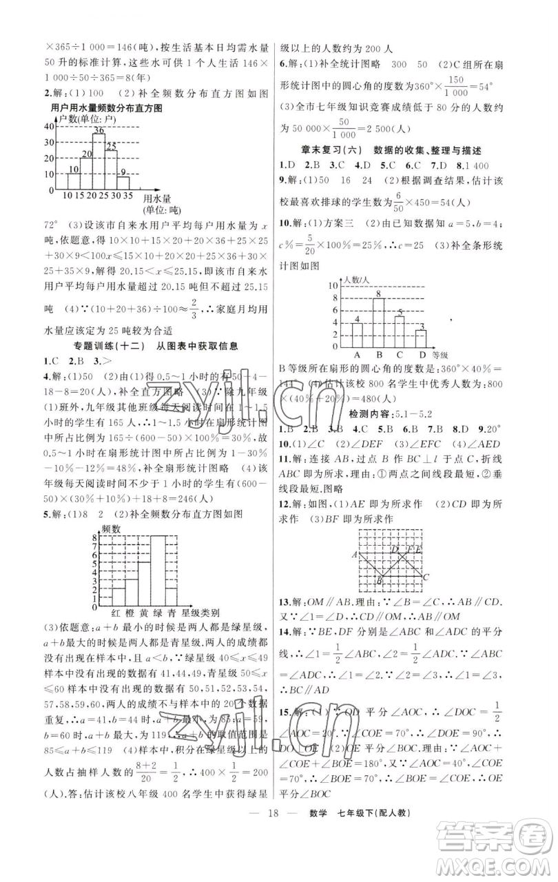 新疆青少年出版社2023四清導(dǎo)航七年級下冊數(shù)學(xué)人教版參考答案