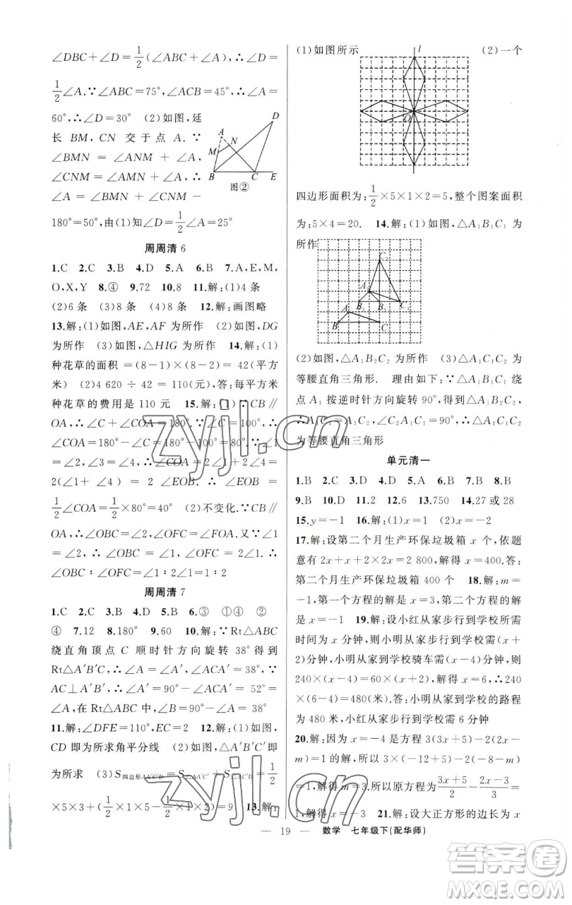 新疆青少年出版社2023四清導(dǎo)航七年級下冊數(shù)學(xué)華師版參考答案