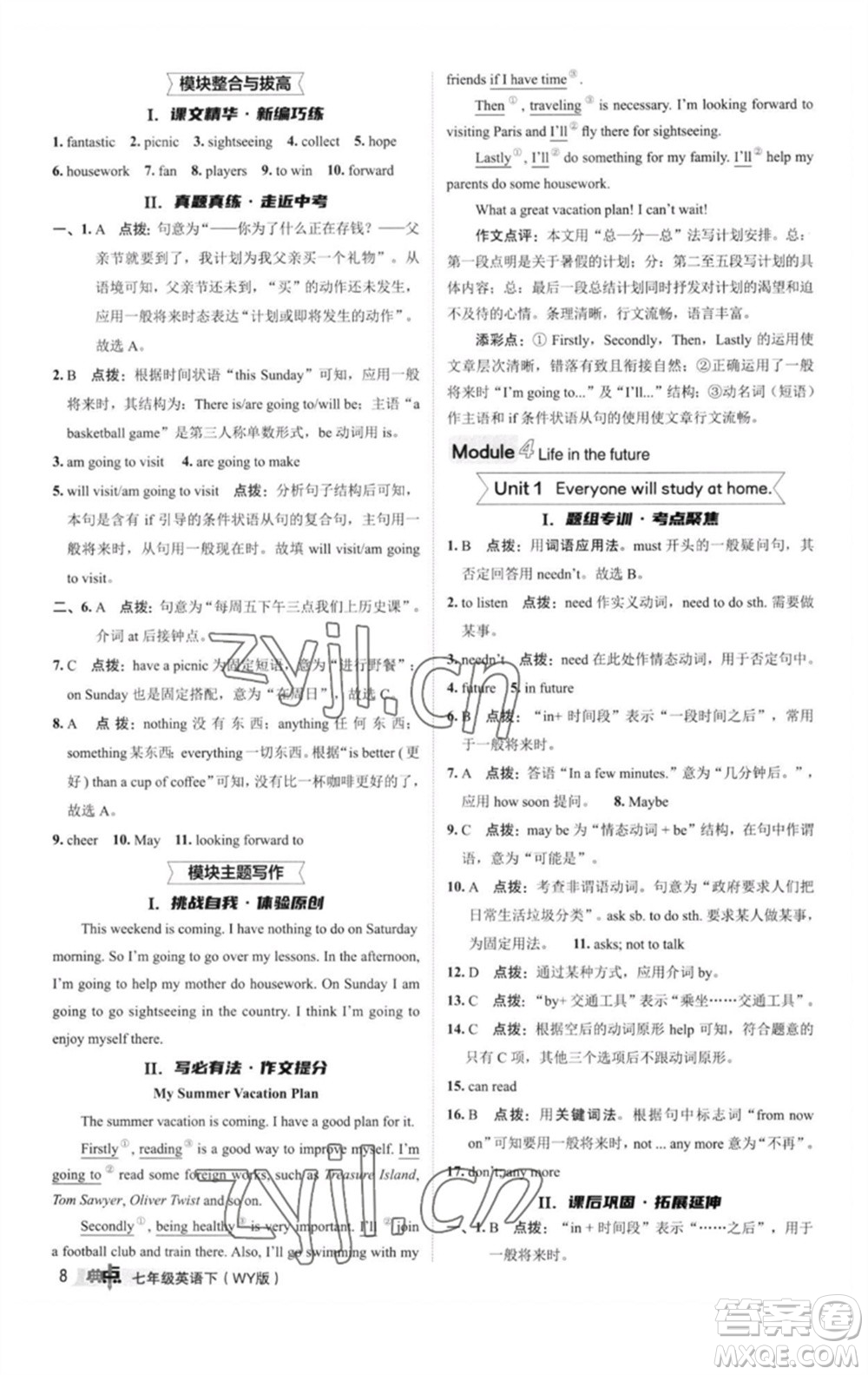 陜西人民教育出版社2023綜合應(yīng)用創(chuàng)新題典中點(diǎn)七年級(jí)英語(yǔ)下冊(cè)外研版參考答案