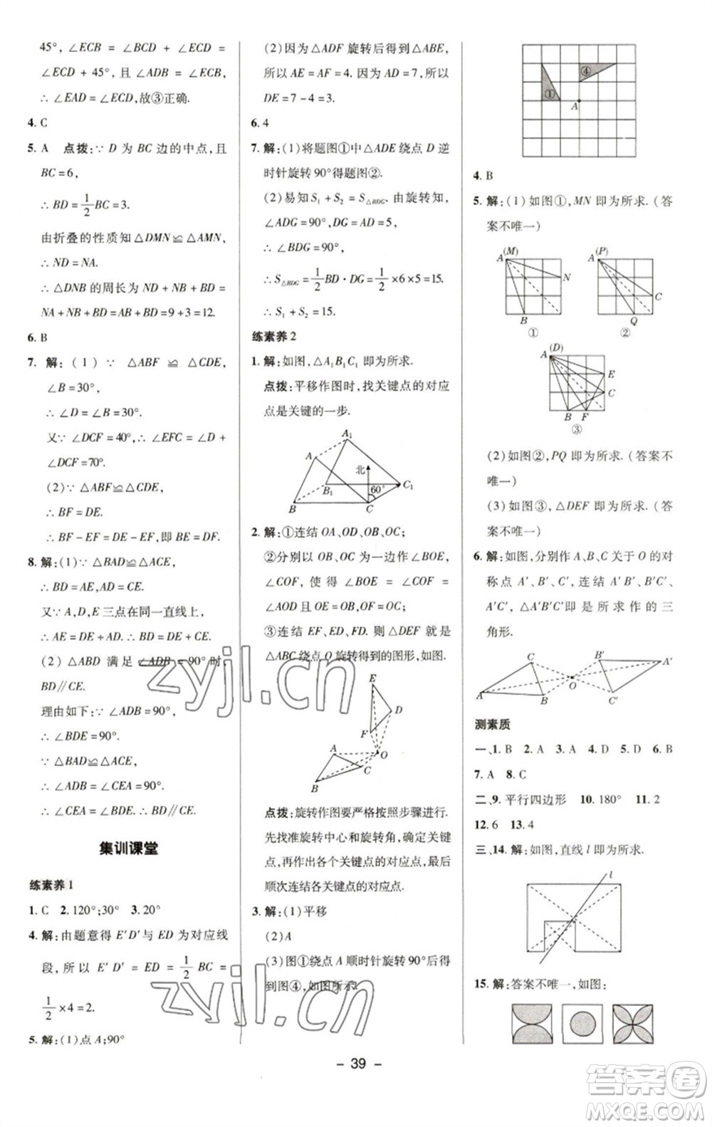 陜西人民教育出版社2023綜合應(yīng)用創(chuàng)新題典中點(diǎn)七年級數(shù)學(xué)下冊華師大版參考答案