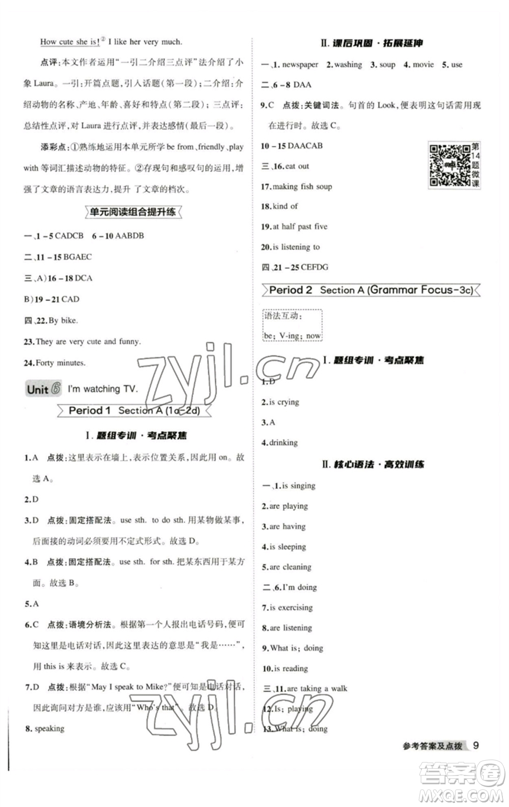 山西教育出版社2023綜合應用創(chuàng)新題典中點七年級英語下冊人教版安徽專版參考答案