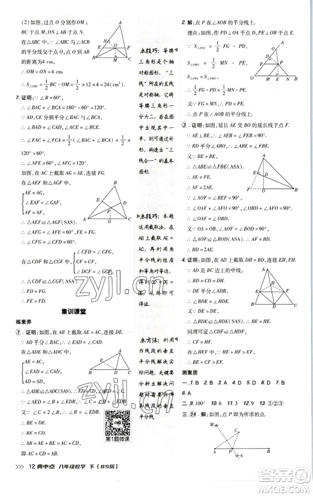 陜西人民教育出版社2023綜合應(yīng)用創(chuàng)新題典中點(diǎn)八年級數(shù)學(xué)下冊北師大版參考答案