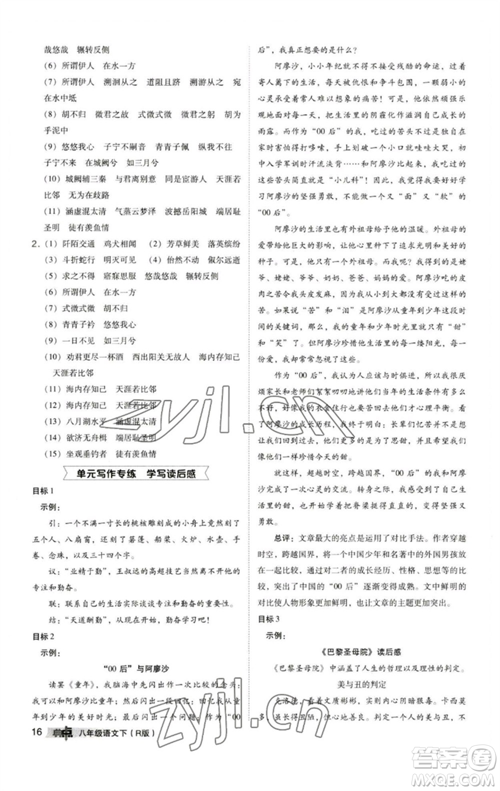 陜西人民教育出版社2023綜合應(yīng)用創(chuàng)新題典中點(diǎn)八年級(jí)語(yǔ)文下冊(cè)人教版參考答案