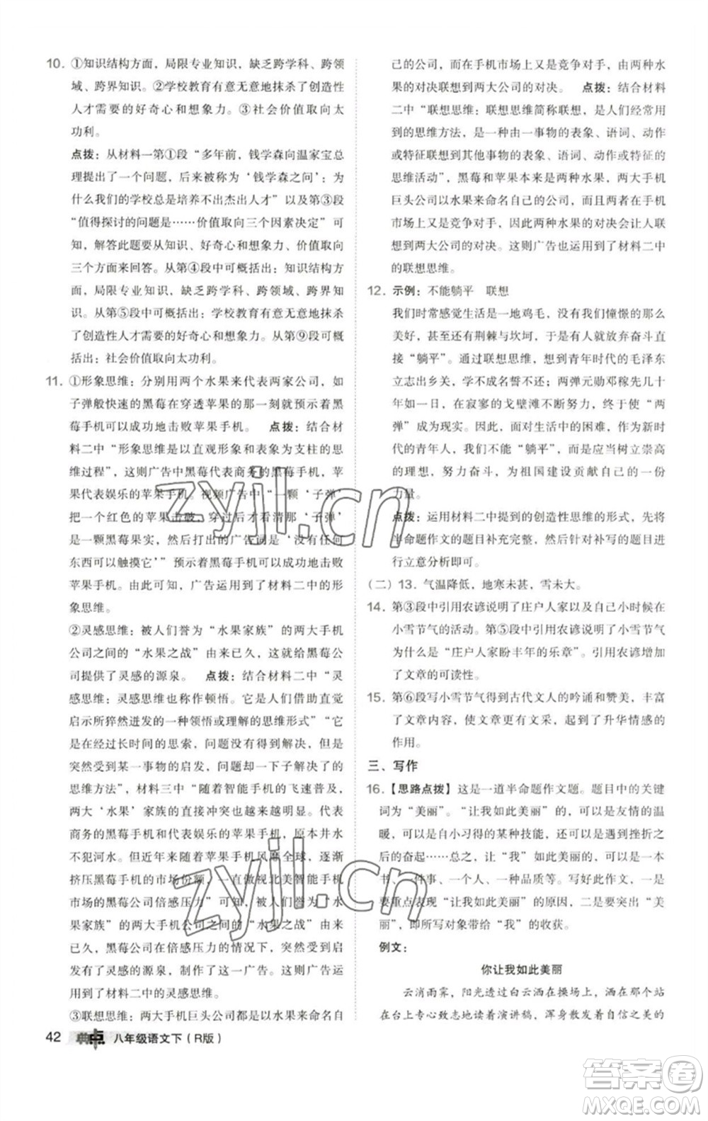 陜西人民教育出版社2023綜合應(yīng)用創(chuàng)新題典中點(diǎn)八年級(jí)語(yǔ)文下冊(cè)人教版參考答案