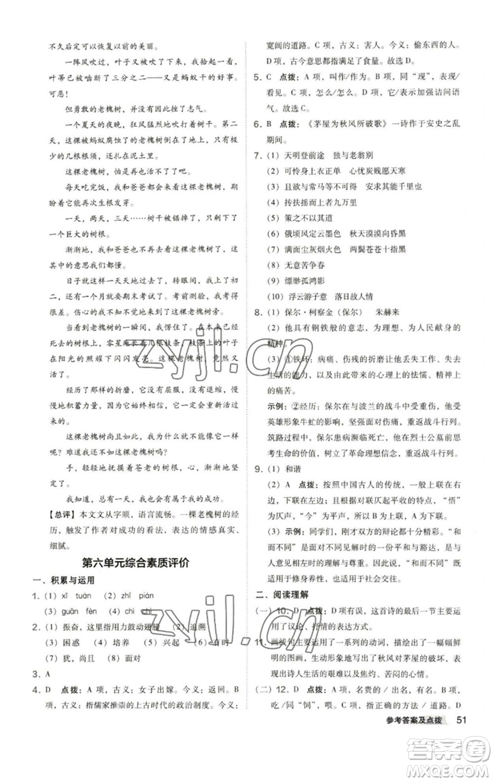 陜西人民教育出版社2023綜合應(yīng)用創(chuàng)新題典中點(diǎn)八年級(jí)語(yǔ)文下冊(cè)人教版參考答案